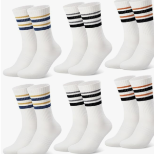 6 Pairs Women's Tennis Socks UK 5-8 Beige Long Cotton Socks with Stripes for Tennis Sports