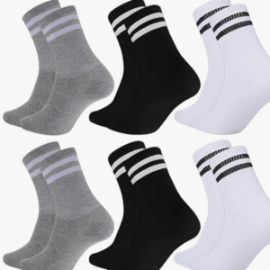 6 Pairs of Stylish Sports Socks, Striped Cotton Tennis Socks